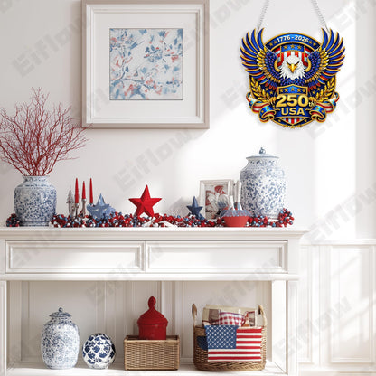 Eiflow USA 250th Anniversary Diamond Art Hanging Kit for Adults Eagle, DIY Patriotic Diamonds Painting Door Hanger Board Kit, Acrylic Diamond Art Painting Pendant Ornament 4th of July
