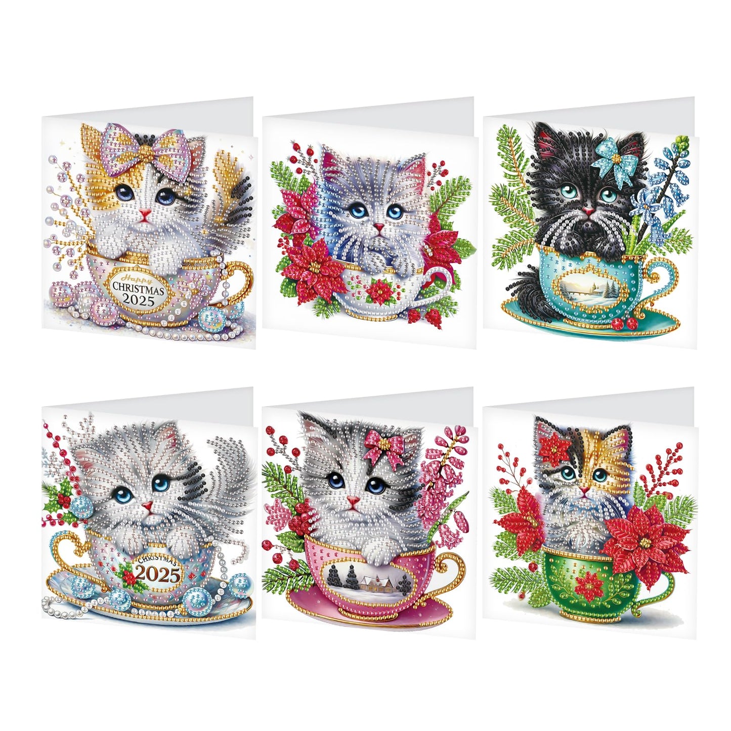 JZHYOAN 6Pcs Cat Diamond Art Card with Envelopes DIY Animal Diamond Painting Cards Birthday Greeting Cards for Holidays Celebrations Crystal Arts Craft Gem Art Gem Painting Mosaic Kit for Adults