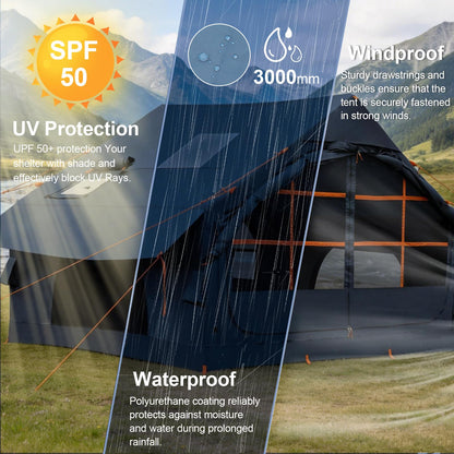 4-6 Person Inflatable Tent for Camping with Stove Jack, Hand Air Pump Easy Setup Blow Up Tents for 4 Seasons Waterproof Inflatable Air House Tent for Outdoor Adult