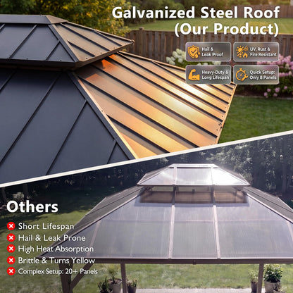 Devoko 10' x 12' Outdoor Wood Gazebo,Metal Hardtop Gazebo,Color DIY Permanent Pavilion with Galvanized Steel Double Roof for Backyard, Garden(Windproof, Snow-Load Bearing, Waterproof, Rustproof)