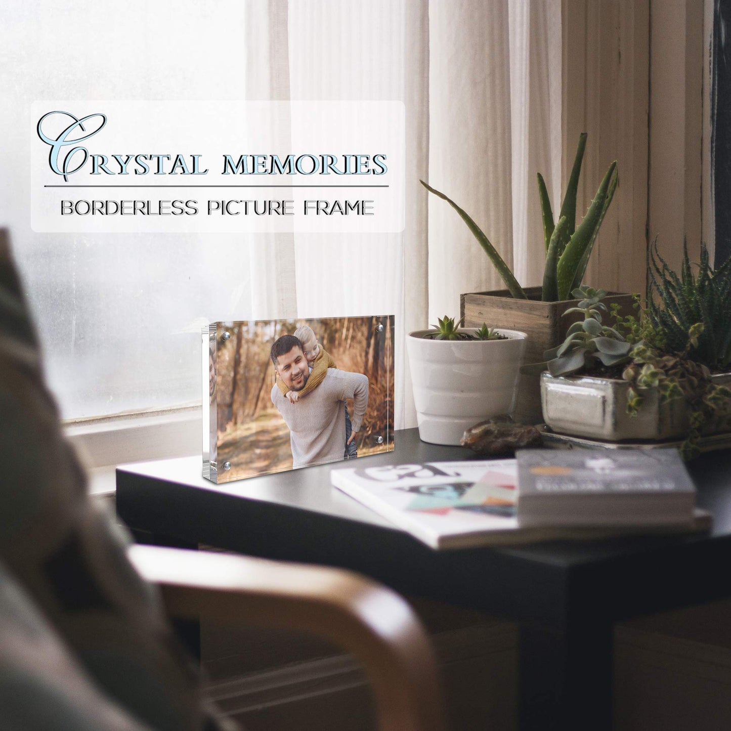 MIRA-K | Crystal Memories | Acrylic Picture Frame 5x7 with Magnetic Closure | Lucite Photo Frame for Tabletop | Decorative Display for Tickets, Postcards and Awards
