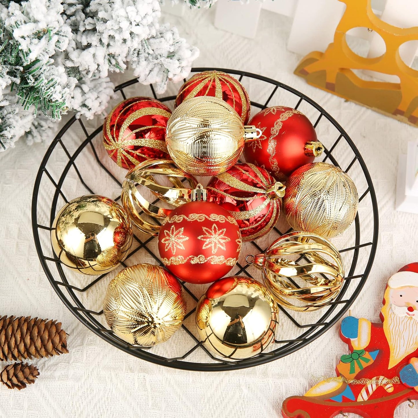 Christmas Ball Ornaments - 30 pcs 2.36" Shatterproof Baubles Set in Red and Gold for Xmas Tree Decorations