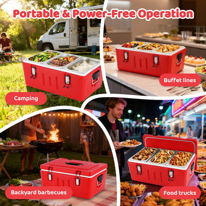 Tragaomx Insulated Food Pan Carrier Cold/Hot Food Buffet Server 27Qt Storage Box with Clear Lids Buckles Warmer Box for Catering Restaurant Buffet