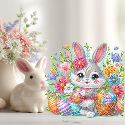 Yunzlly Easter Diamond Art Tabletop Kit, Desktop Gem Painting Ornament Kit for Adults, Table Top Acrylic Diamond Board Painting with Stand (Easter Bunny)