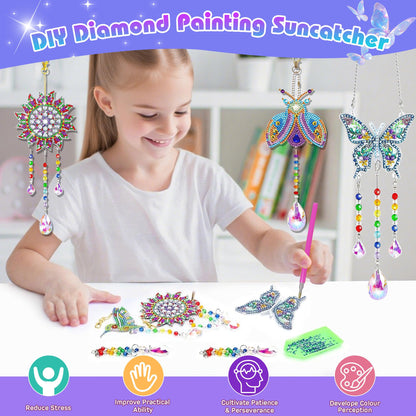 5Pcs Diamond art Kits for Kids/Adults, Crafts for Kids Ages 8-12, DIY Diamond Painting art Wind Chimes Crystal Window Suncatcher Craft, Birthday Gifts for 7 8 9 10 11 Year Old Girls, Home Garden Decor