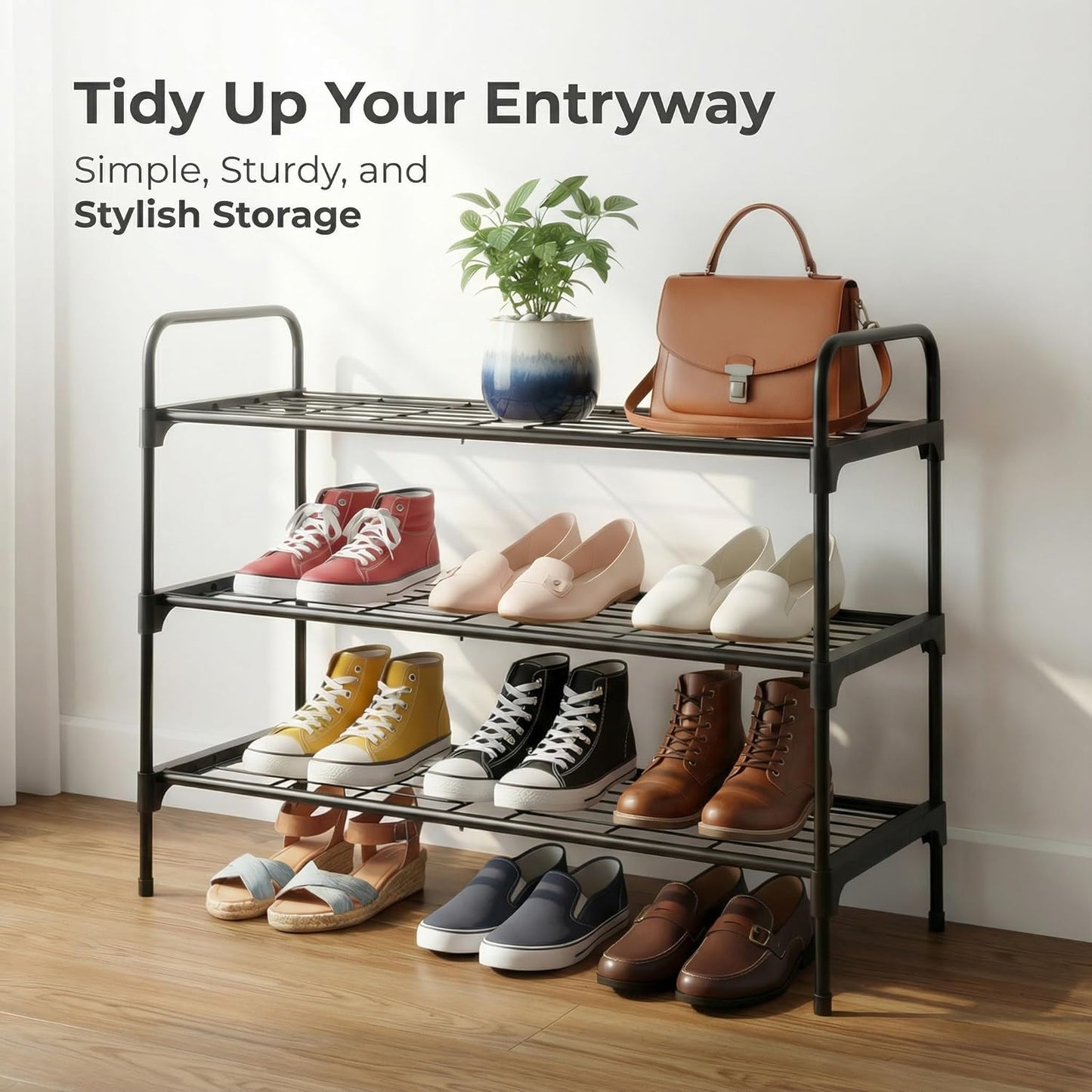 Tujurich 3-Tler Closet Shoe Rack Organlzer, Rustproof lron, Spaclous Shoe Storage Shelf for or Entryway, Fits Sneakers