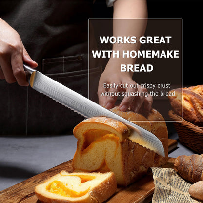 PAUDIN Bread Knife, 10 inch Serrated Knife, German Stainless Steel Bread Knife for Homemade Bread, Razor Sharp Edge for Efficient Slicing Sourdough Bread, Bagels, Cake