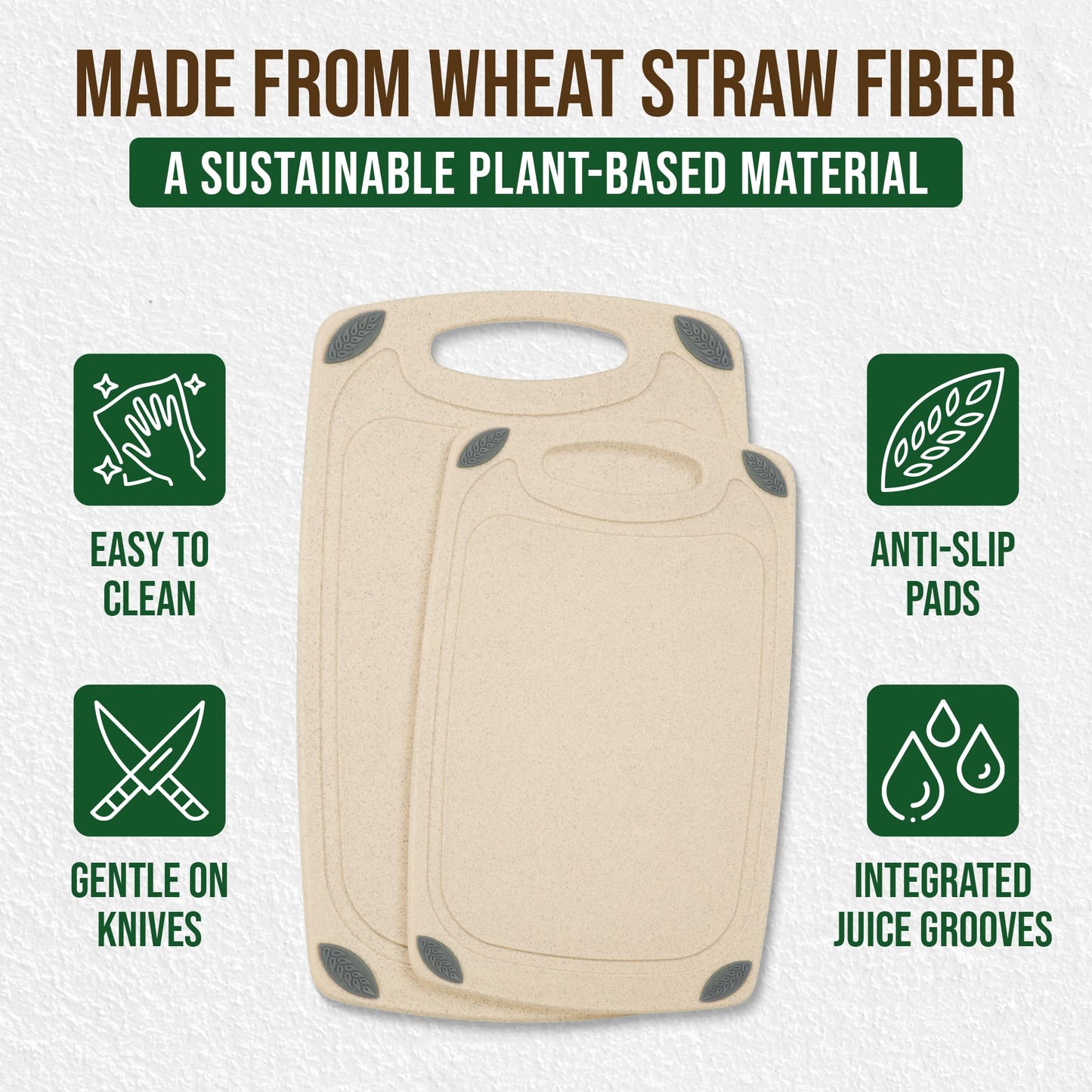 AXIOM CREATIONS 2-Piece Reversible Cutting Board Set Made from Natural Food Grade Wheat Straw Material - Eco-Conscious Alternative to Plastic - Gluten Free & BPA Free Chopping Boards for Kitchen