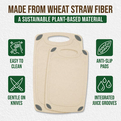AXIOM CREATIONS 2-Piece Reversible Cutting Board Set Made from Natural Food Grade Wheat Straw Material - Eco-Conscious Alternative to Plastic - Gluten Free & BPA Free Chopping Boards for Kitchen