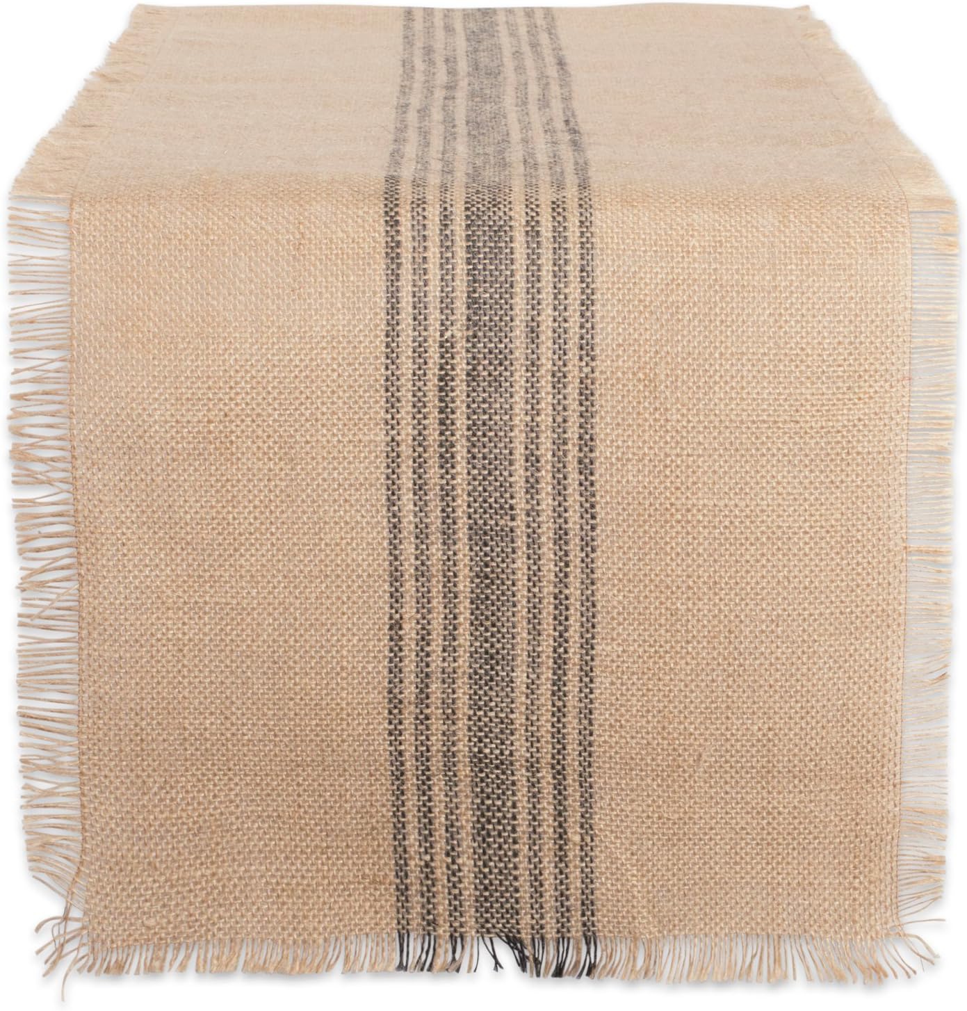 DII Jute Burlap Collection Table Runner, 14x108, Kitchen Tabletop with Middle Stripe Gray