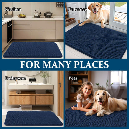 OLANLY Dog Door Mat - Absorbent Non-Slip Chenille Mat for Muddy Paws | 70x46 Dark Blue Indoor Carpet