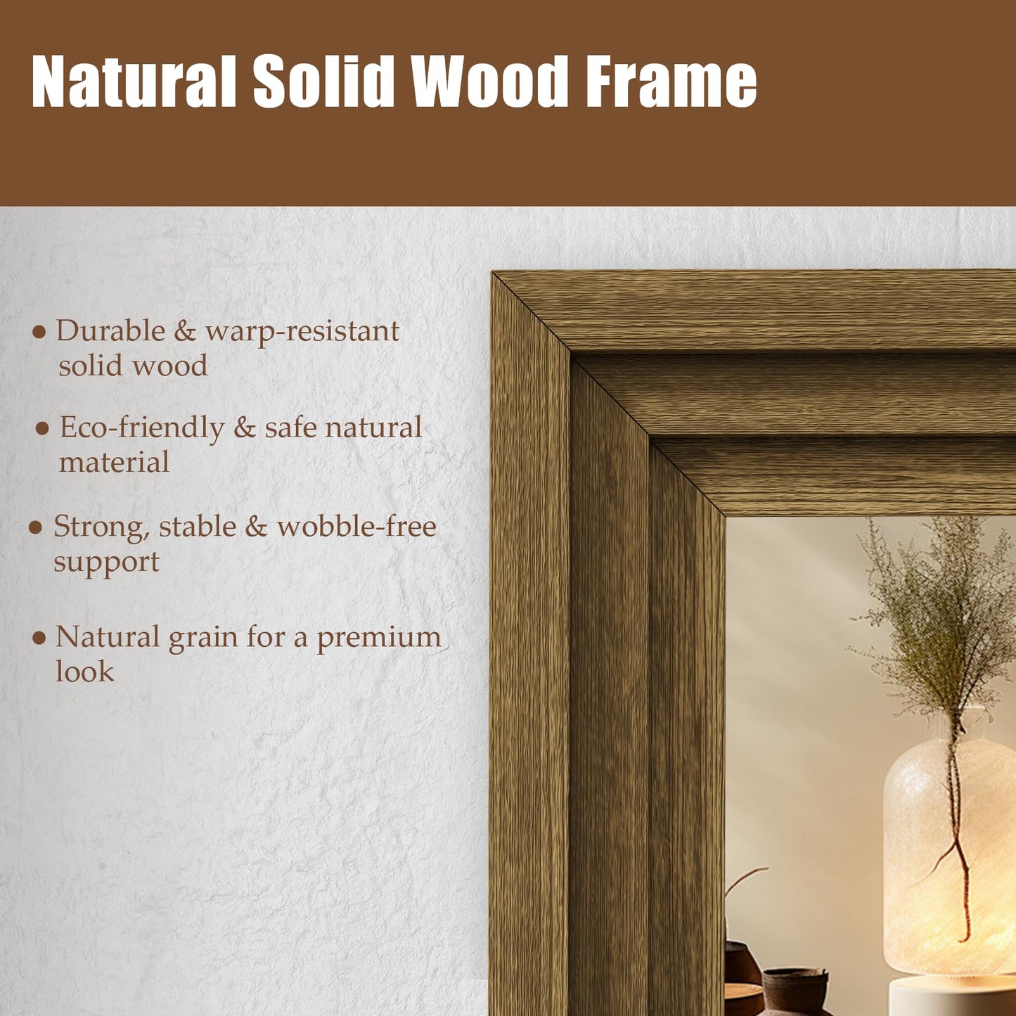WISSMIELS Full Length Mirror 71"x30", Large Solid Wood Frame Floor Mirror, Leaning Floor Mirror, Stable Frame, Shatterproof Glass, Modern Classic Style for Bedroom, Living Room, Entryway