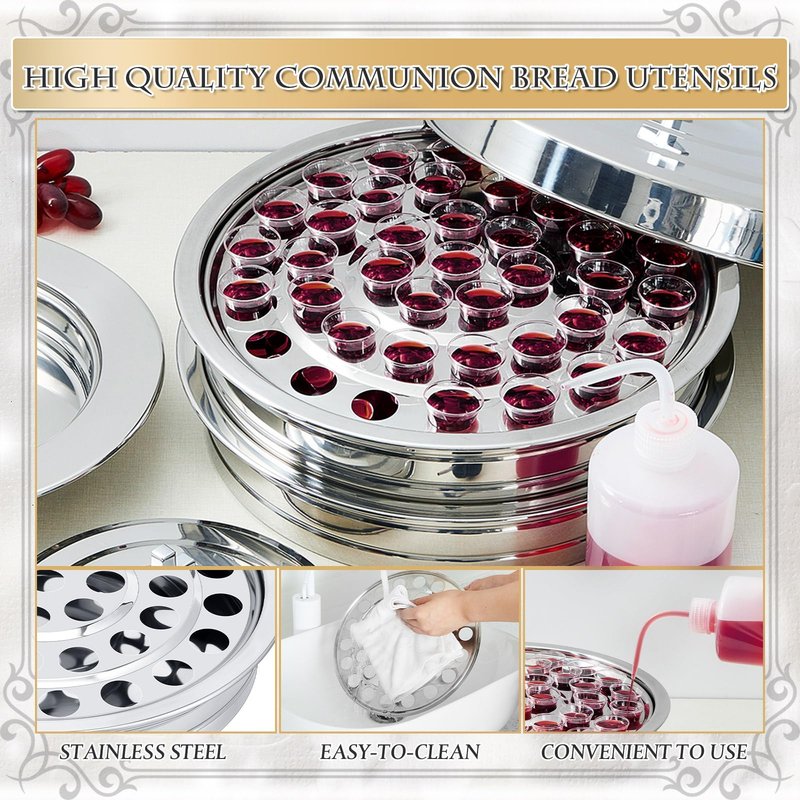 Zhehao 1 Set Holy Communion Trays for Churches with Lid, Churches Cup Fillers, 100 Disposable Communion Cups (Silver)