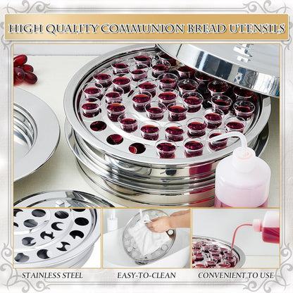 Zhehao 1 Set Holy Communion Trays for Churches with Lid, Churches Cup Fillers, 100 Disposable Communion Cups (Silver)