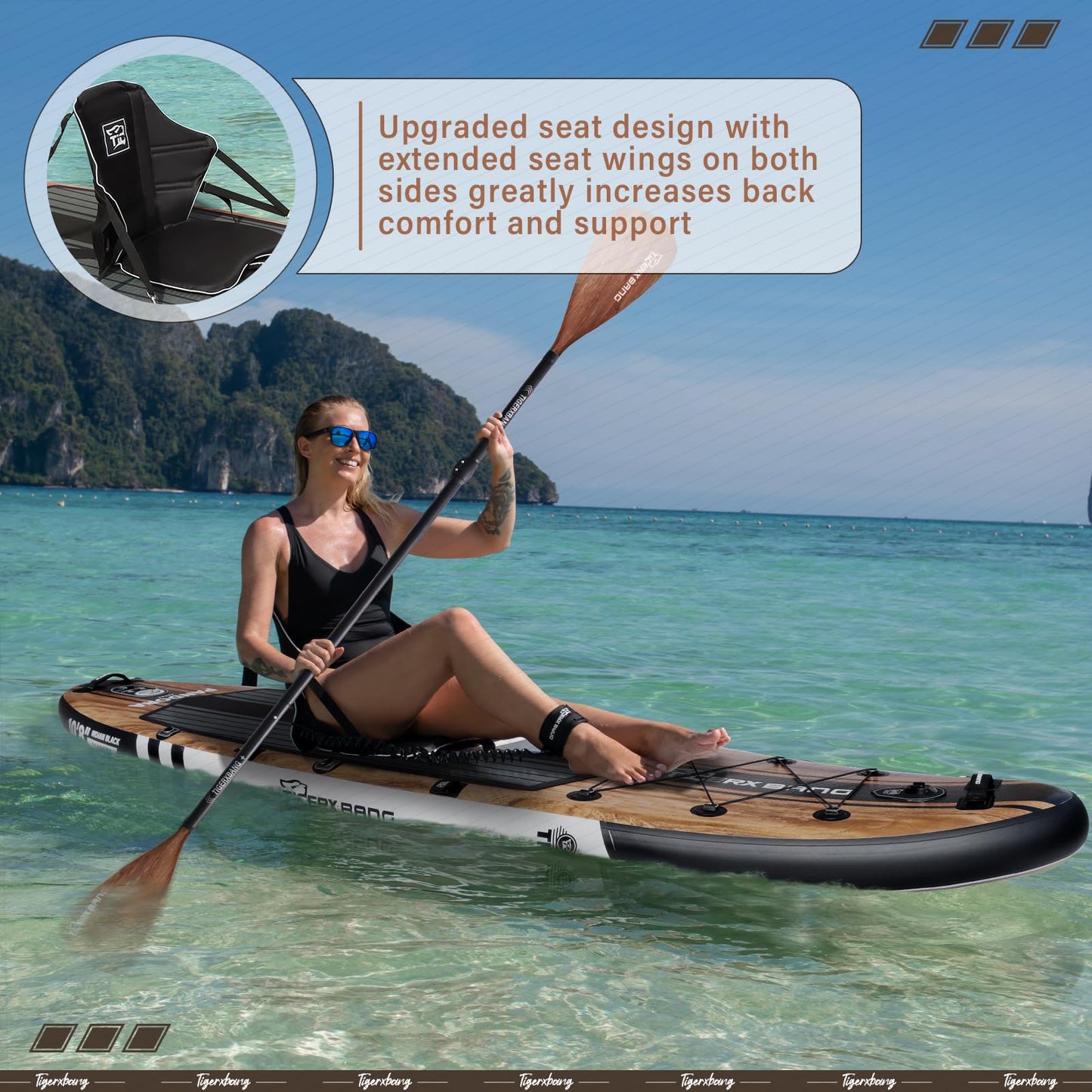 TIGERXBANG Paddle Board, 10.8' Stand Up Paddle Board with Premium Complete Inflatable SUP Accessories, Extra Wide Paddleboards for Adults & Kids-Pandora Collection Indian Black