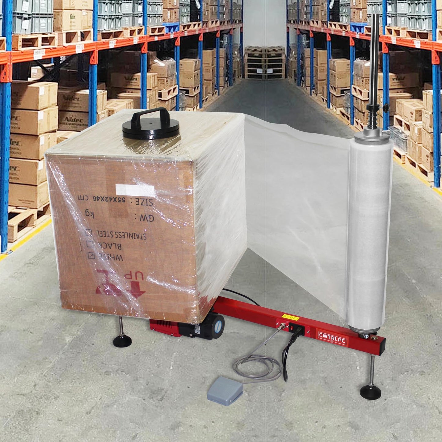 Electric Stretch Film Wrapping Bench,Film Dispenser Wrap Machine,Heavy Duty Film Wrapper Table Pallet Box Shrink for 12-28in Film, 110V