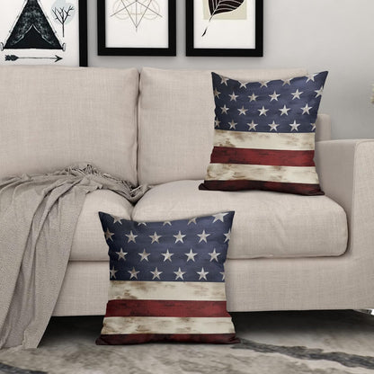 Independence Day American Flag Throw Pillow Covers, Set of 2, 18X18 Inches, Patriotic Stripes for Home Decor