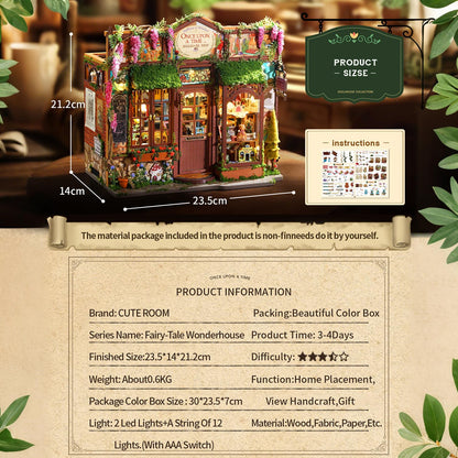 CUTEROOM DIY Miniature House Kit-Fairy Tale Kingdom, Tiny Dollhouse Wooden Furniture Kit, Mini DIY Craft Kits Creative Room for Decoration Family Friends