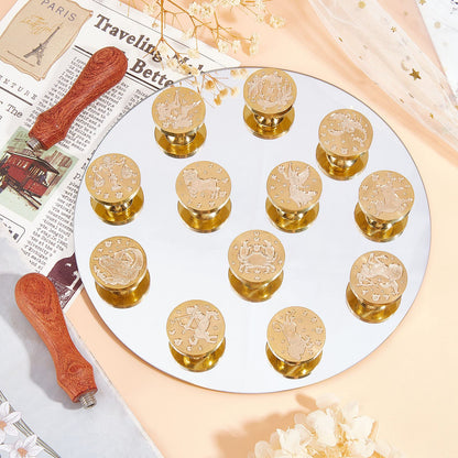 CRASPIRE 12pcs Constellations Wax Seal Stamp Set Tarot Magic Sealing Stamp Heads Kits with 2pcs Wood Handle for Wedding Invitations Envelopes Birthday Gift Cards Scrapbooking