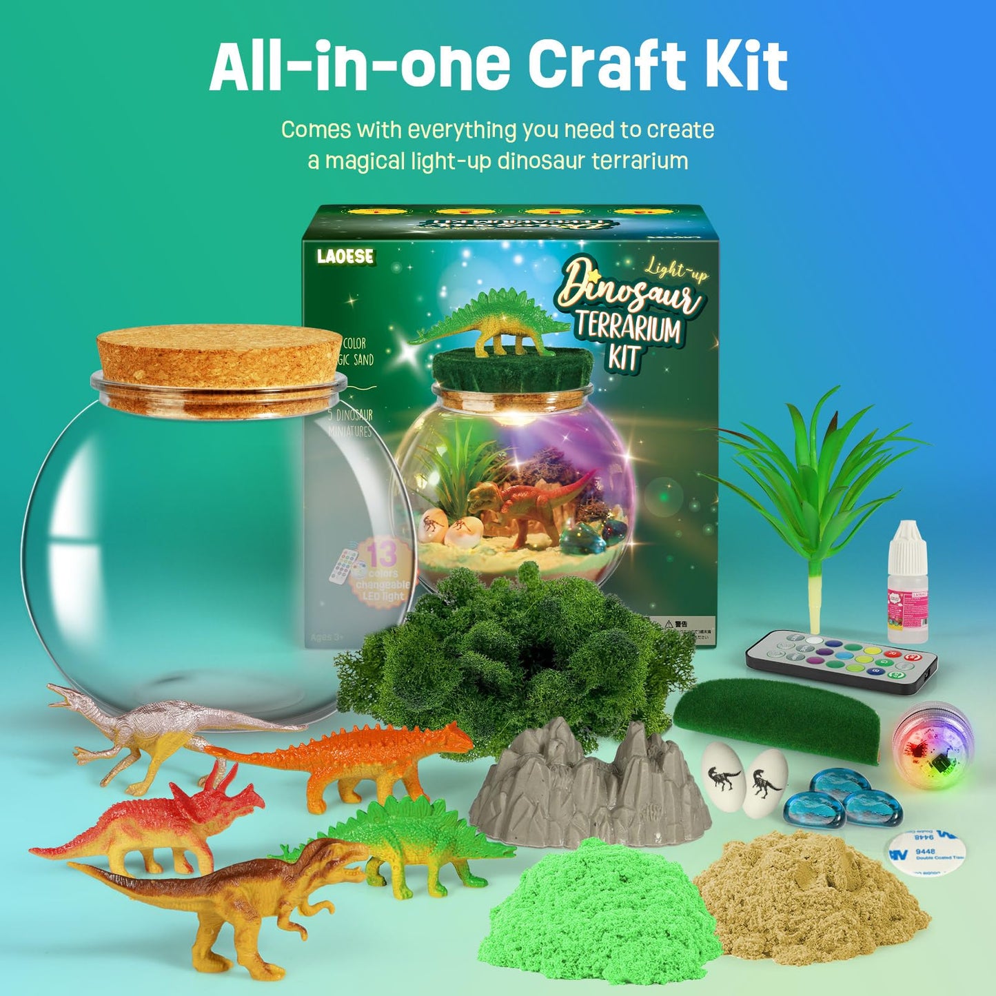 LAOESE Dinosaur Toys for Kids - Dinosaurs Terrarium Kit for Kids - Birthday Gifts for Boys Ages 4 5 6 7 8-12 Year Old - DIY Dino Toys for Boys - Arts and Crafts Kit for Kids