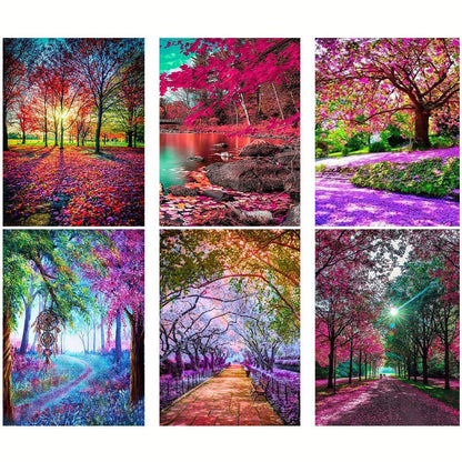 DIZAKIM 6 Pack Diamond Painting Kits for Adults,Full Round Diamond Diamond Painting Landscape Tree DIY 5D Diamond Art Craft Home Wall Decor Gift (12x16 Inch)