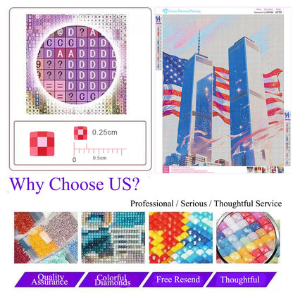 Lvmuu Twin Towers Diamond Painting Kits for Adults, Patriotic 5D Full Square Drill Diamonds Art Kits for Beginner, DIY Paint with Diamonds Shiny Beads Gem Art Craft Home Wall Decor 16x20in