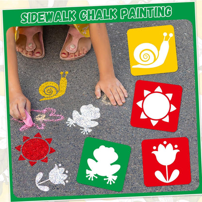 36pcs Spring Summer Drawing Stencils for Kids 8 Inch Sidewalk Chalk Stencils Painting Large Washable Reusable Garden Themed Primary Shape Template for Kids Toddlers Preschool Back to School