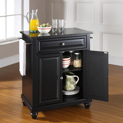 Crosley Furniture Cambridge Granite Top Small Portable Rolling Kitchen Island Storage Cart, Microwave Stand, Black