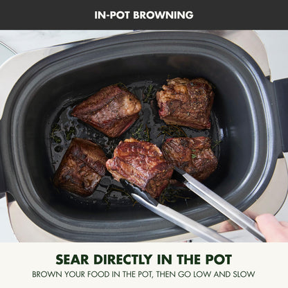 GreenPan Elite 14-in-1 Nonstick 6QT Electric Slow Cooker, PFAS-Free Ceramic Multi-Cooker, In-Pot Browning, Dishwasher Safe Lid & Removable Crock, Stainless Steel Steamer, Silicone Handles, Black
