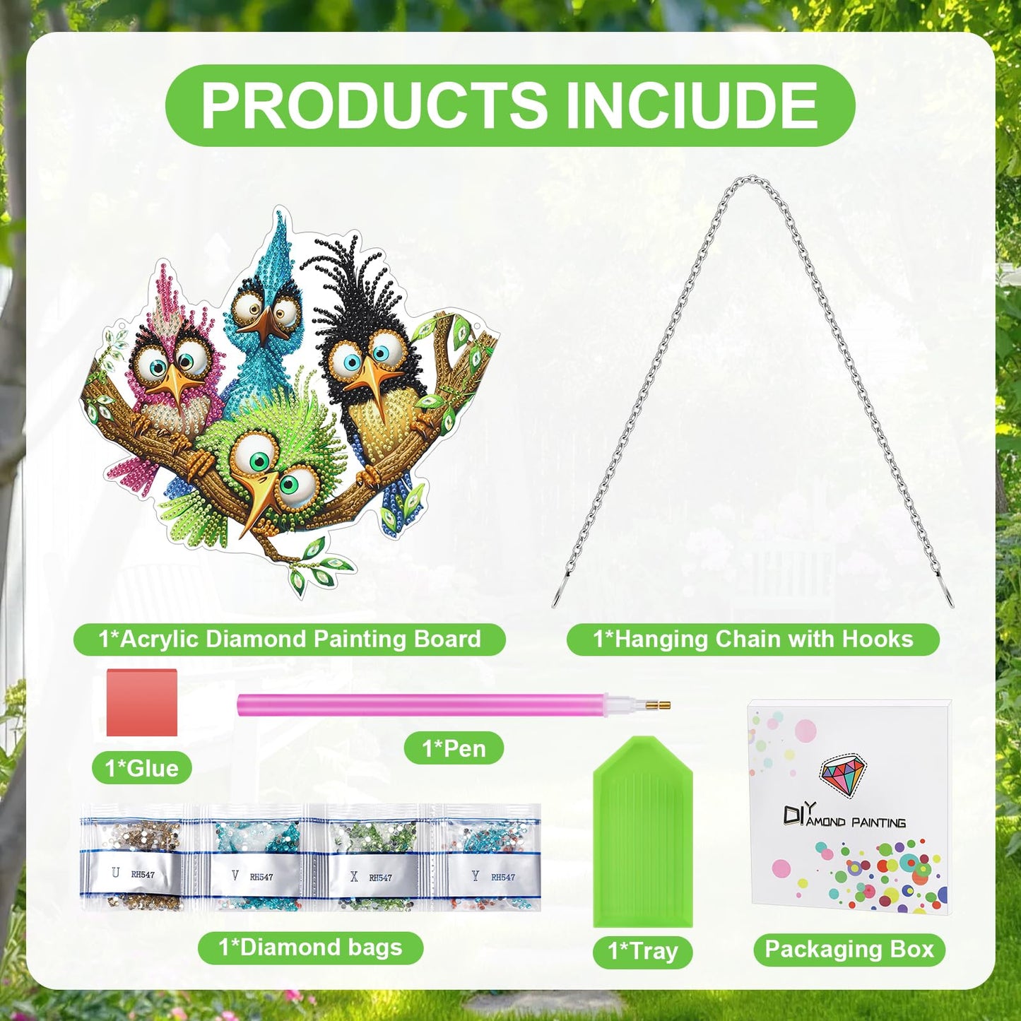 MUNORIAY Diamond Art Hanging Kit for Adult,DIY Acrylic Double Sided Bird Diamond Art Painting Window Suncatchers Pendants,Diamond Hanging Kit Crystal Gem Craft for Home Garden Wall Decor