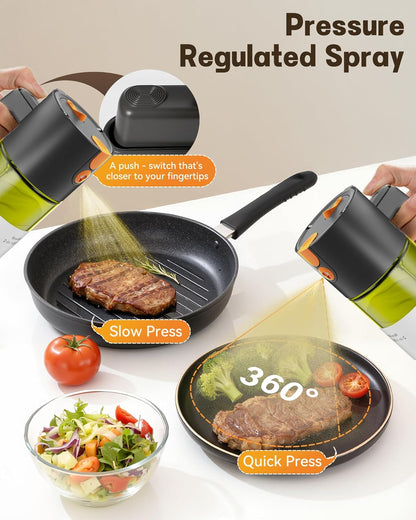 2 1 17oz 8 Stickers(2PCS) OURCABECUE Upgrade in Oil Sprayer for Cooking, Light-Blocking Glass Olive Oil Dispenser