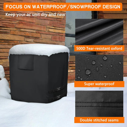 STARTWO Air Conditioner Cover for Outside Units, Durable Waterproof Square AC Cover with Windproof Buckles, Black