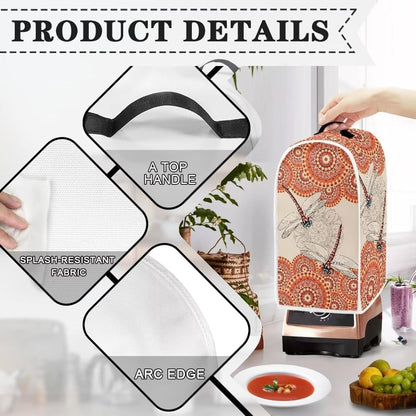 Dragonfly Floral Blender Cover, Orange Mandala Stand Mixer Cover with Top Handle, Personalized Coffee Machine Dust