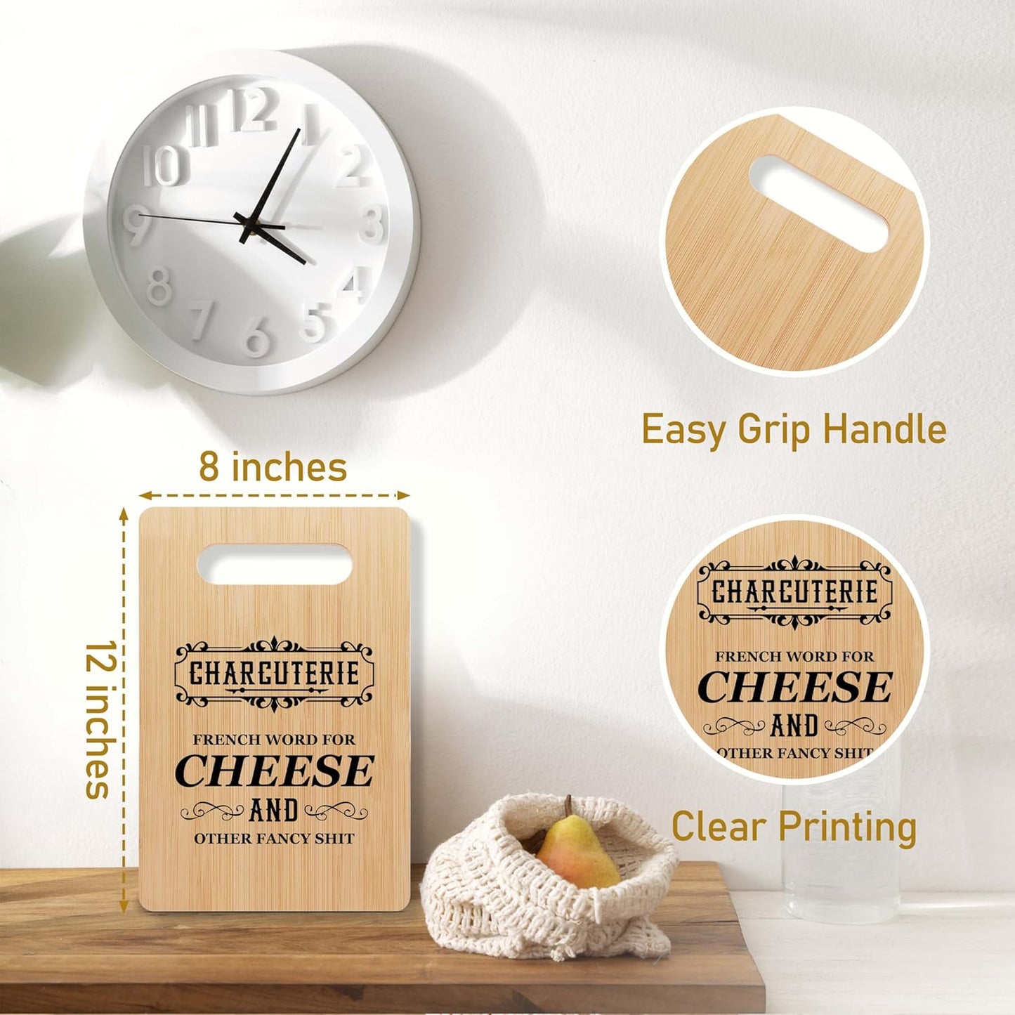 Charcuterie Board Kitchen Gift, Funny Cutting Board, Bamboo Chopping Board Present for Birthday Christmas, Kitchen Wall