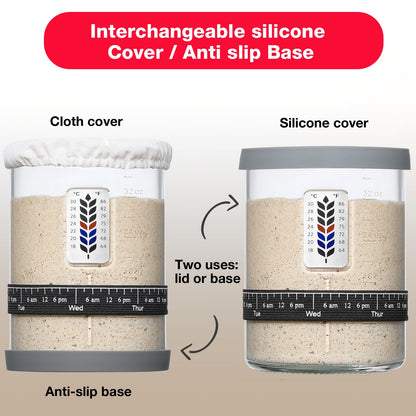 2 Pack Premium Pro Sourdough Starter Jar Kit - 40oz Large Wide Mouth Sourdough Bread Jar with Marked Feeding Band, Thermometer, Scraper, Cloth Cover & Silicone Lid/Base, Glass Container, Baking Supply
