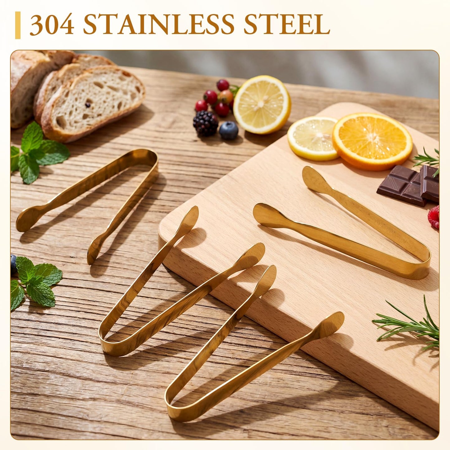 Thenshop 24 Pcs Small Serving Tongs, Mini Ice Tongs Stainless Steel 4.25 Inches for Serving Food Parties Catering Appetizer Charcuterie Weddings Desserts Buffets Coffee Bar(Golden)