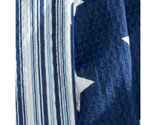 Lush Decor Star Quilt - Reversible 2 Piece Pattern Striped Bedding Set with Pillow Sham - Twin - Navy