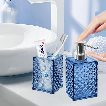 2PCS Blue Bathroom Accessories. Contain Soap Dispenser and Toothbrush Holder Set. Boho Bathroom Set for Blue Bathroom Décor