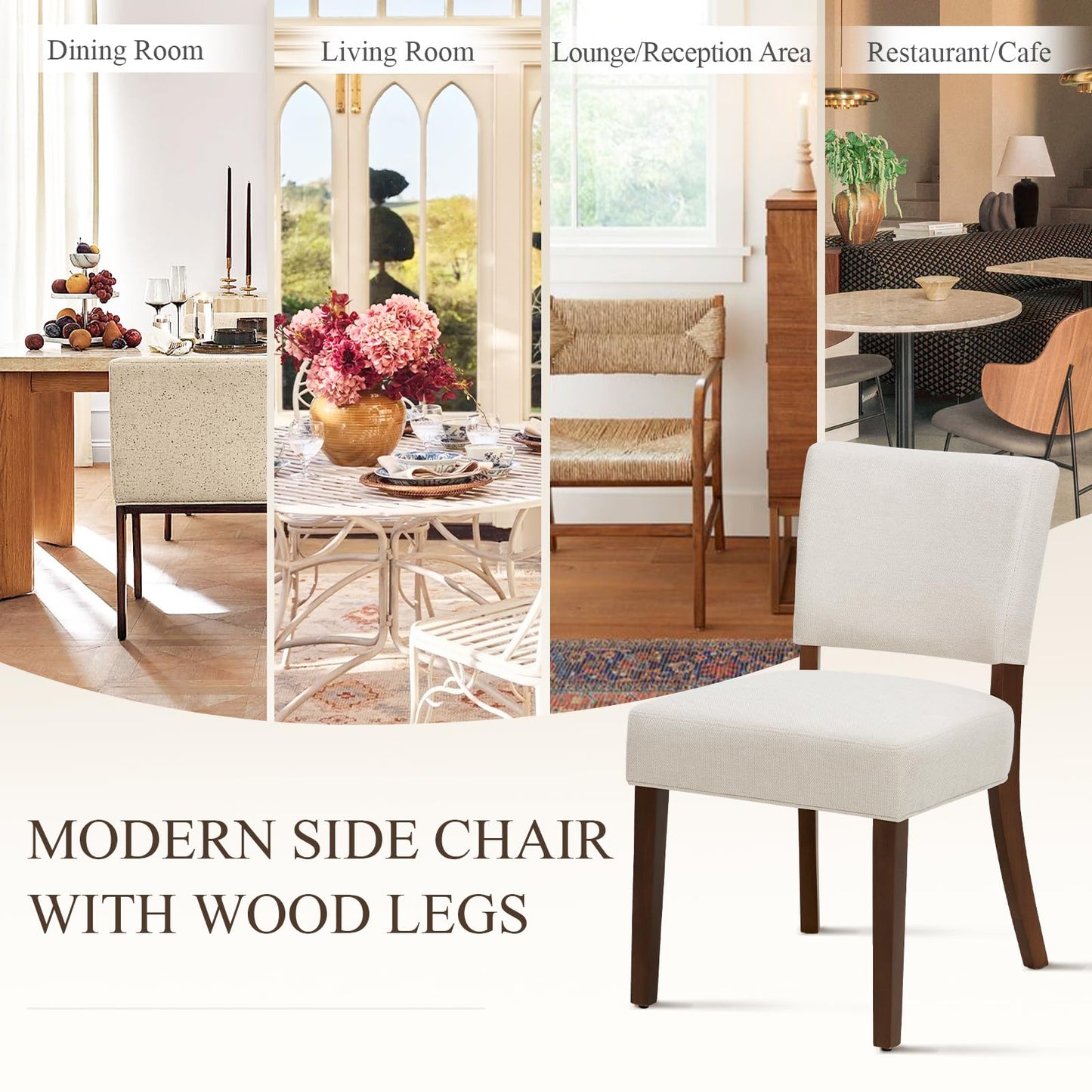 MALOL Upholstered Dining Chairs Set of 6, Fabric Kitchen Chairs with Padded Seat & Back, Solid Wood Legs, Modern Simple Dining Room Chairs for Kitchen, Dining Room, Living Room, Beige