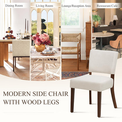 COLAMY Mid Century Modern Dining Chairs Set of 4, Upholstered Kitchen Chairs with Open Back, Fabric Side Dining Room Chairs with Wood Legs for Dining Room Kitchen Restaurant, Beige