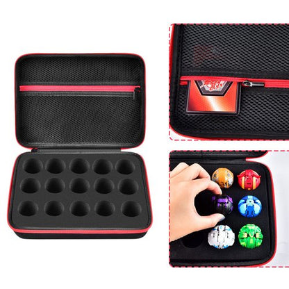 Comecase Hard Carrying Case Compatible with Bakugan Figures, Storage Organizer Box with 15 Foam Slots and Mesh Pocket for 60+ Cards, Travel Holder for Kids Toys (Case Only)- Black