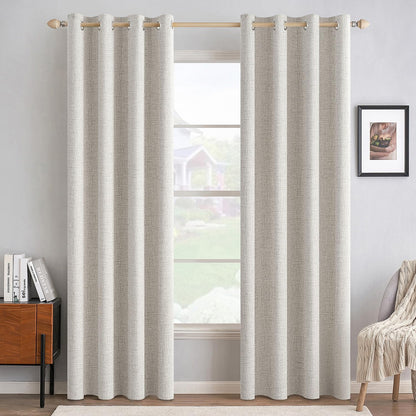 MIULEE 100% Blackout Linen Textured Curtains - Thermal Insulated Cream White Drapes | 52 x 108 Inch (2 Panels)