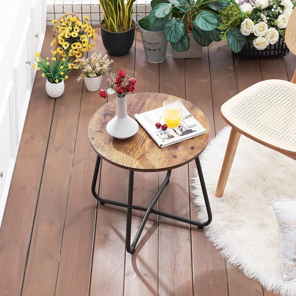 17.7 inch VECELO Small Round Outdoor Side Table,Patio End Table,Waterproof Wood Table with Weather Resistant Steel