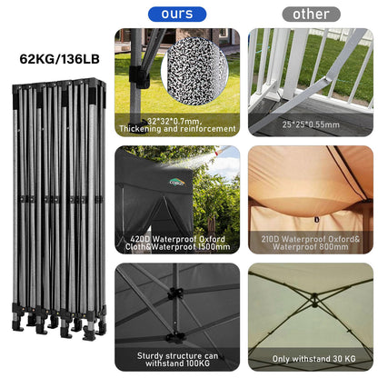COBIZI 10x30 Pop up Canopy with 8 Removeable Sidewalls, Heavy Duty Party Tents for Parties, Events and Weddings, UPF 50+ Waterproof Commercial Tent with Roller Bag, Black (Windproof Upgraded)