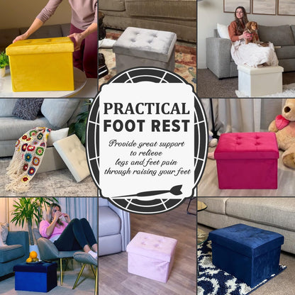 17x13x13in(Neon LINMAGCO Storage Ottoman Folding Foot Stool Velvet Foot Rest with Padded Modern Ottoman with Storage