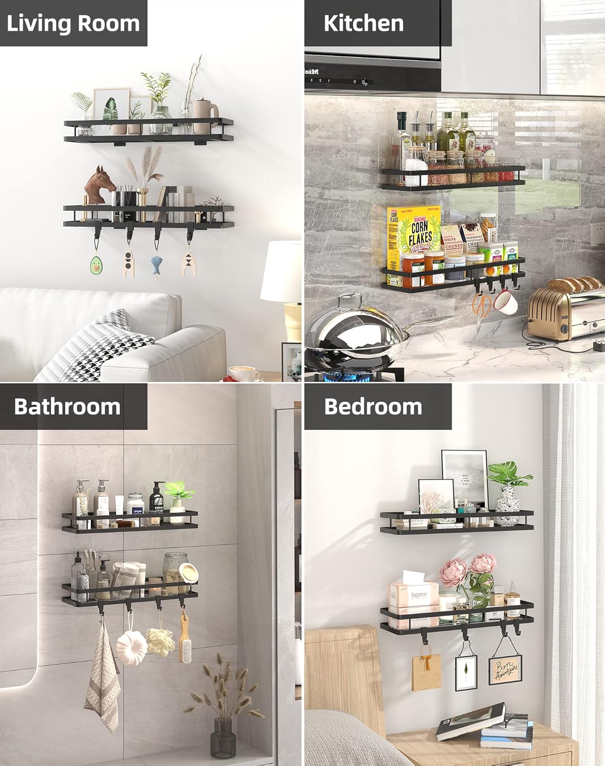 15.7in 2Pack 4 Spice Rack Organizer Wall Mount - [Upgraded Version] Hanging Seasoning Organizer Shelf with Paper Towel