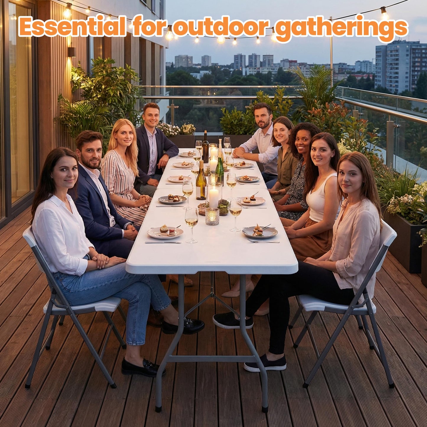 EDWINENE 6FT Plastic Folding Table Heavy Duty Foldable Table Portable Fold-in-Half Desk Table Collapsible White Dining Tables for Wedding Party Banquet Event Use, Set of 5 Pack
