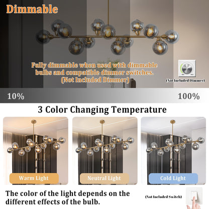 Lzawvm Linear Chandeliers Dining Room Gold Sputnik Chandelier 13-Lights Modern Glass Globe Chandelier 59 Inch 13 Lights Linear Dining Room Light Fixture