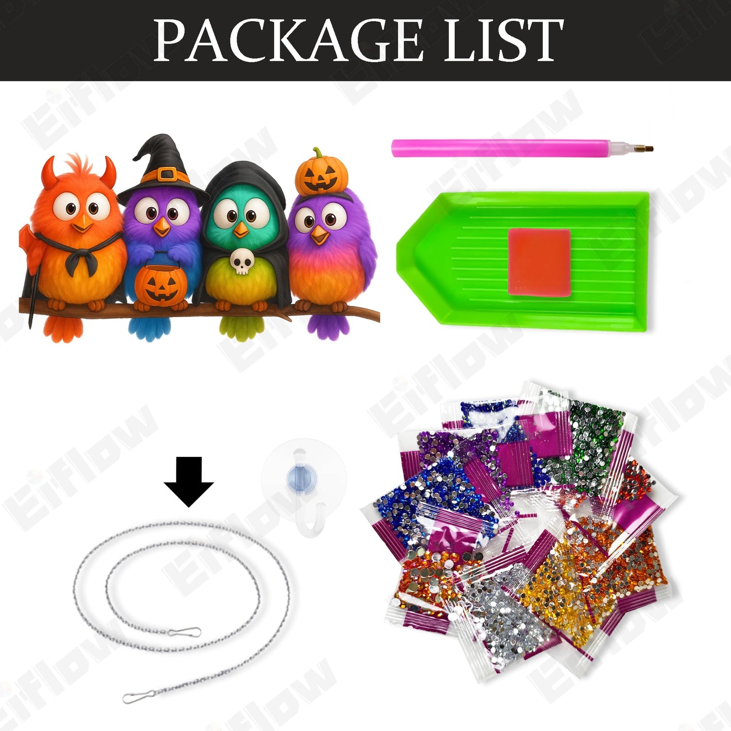 Eiflow Acrylic Diamond Art Hanging Kit for Adults Halloween Bird, DIY Thanksgiving Diamonds Painting Door Hanging Board Kit, Special Crystal Diamond Art Painting Pendant Ornament