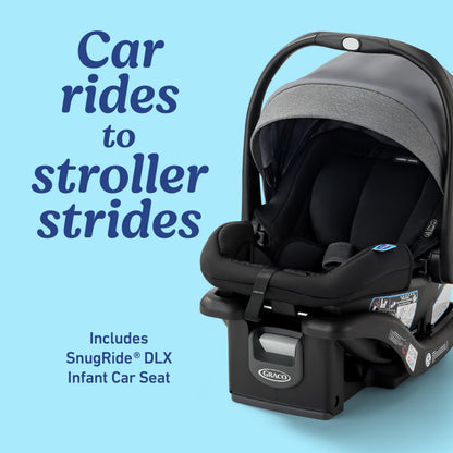 Graco® Modes Nest DLX Travel System, 3-in1 Modular Baby Carseat Stroller Combo, Adjustable Slide2Me Infant Car Seat Carrier, Pramette, to Toddler Stroller, Includes SnugRide DLX Infant Car Seat, Raven
